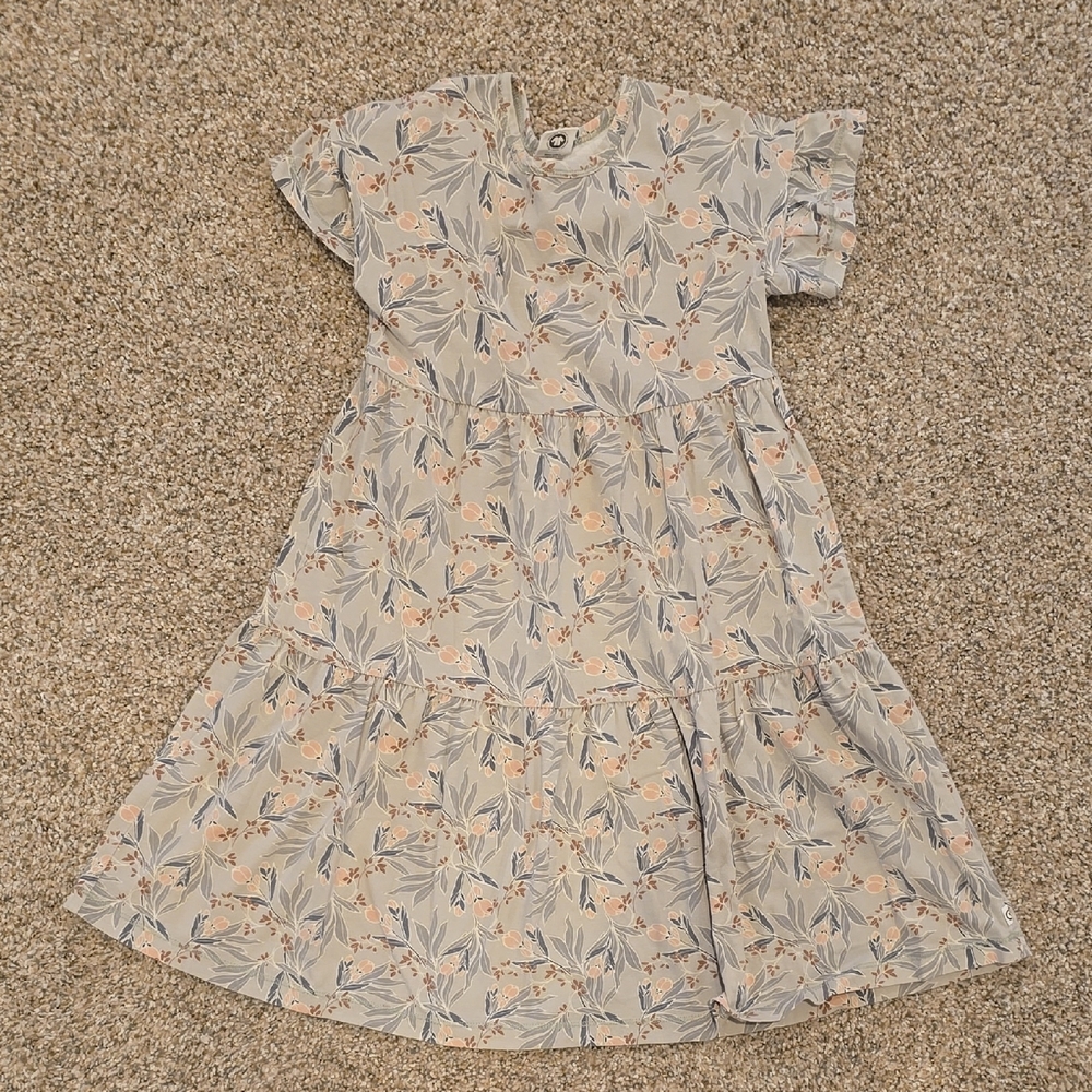 Girls' Organic Cotton Floral Tiered Dress - Light Green Sz. 6
